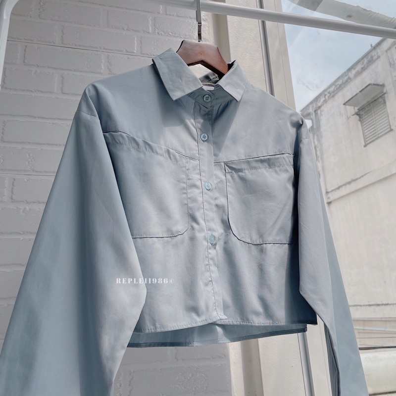 [ ẢNH THẬT ĐỘC QUYỀN REPLEI1986 ] Áo sơ mi croptop dài tay BLUE