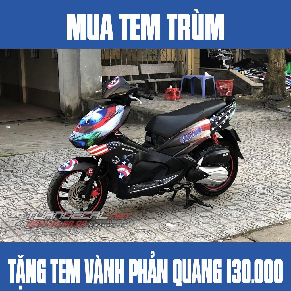 Tem trùm air blade captain american - Tặng tem vành phản quang trị giá 130.000đ