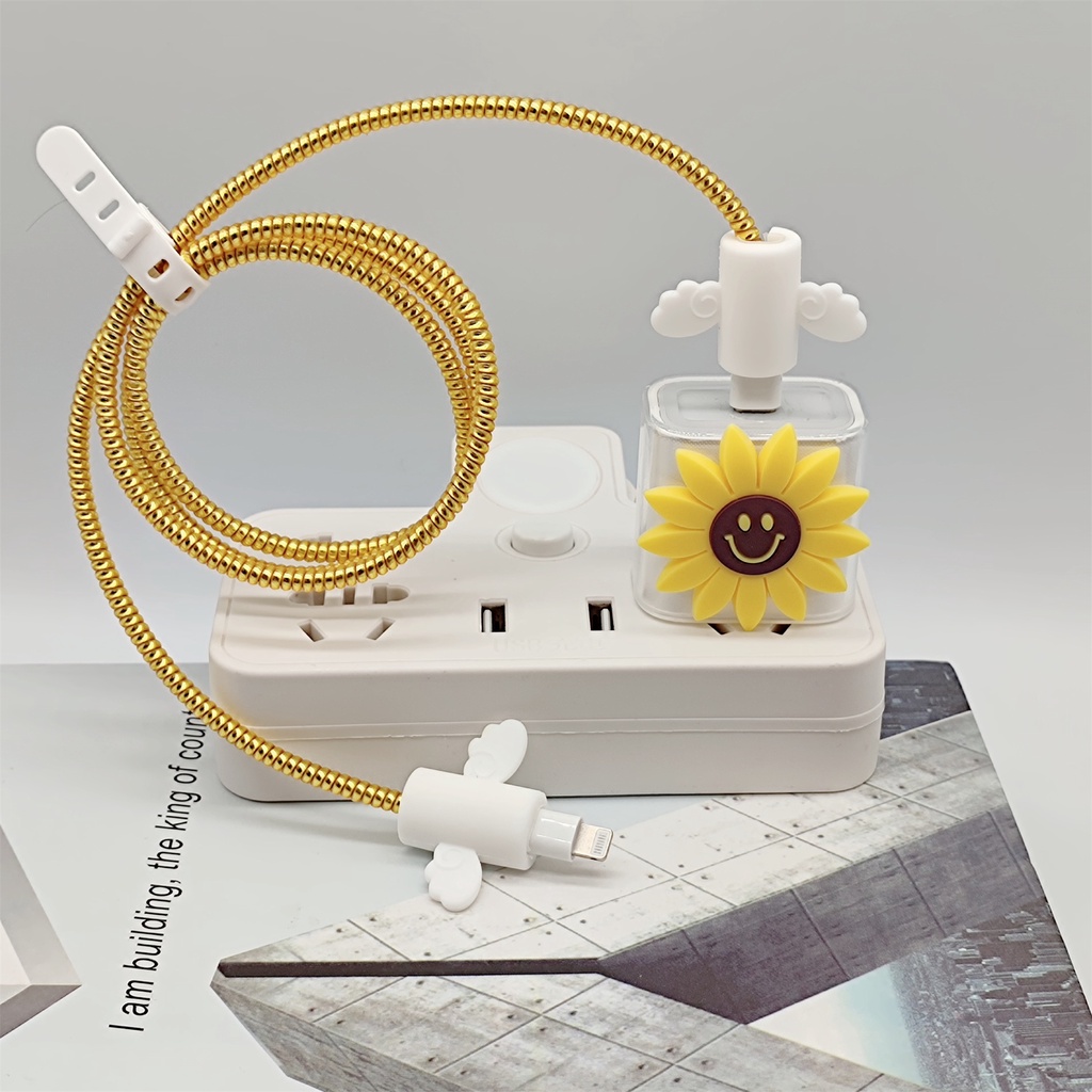 Bộ 4 Món Vỏ Silicon Chống Sốc Hình Gấu Hoạt Hình Dễ Thương Bảo Vệ Cáp Sạc Dữ Liệu Cho Apple iphone 18W/20w