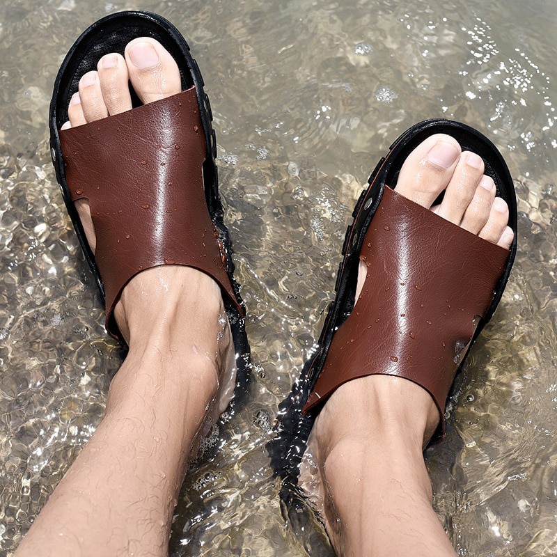 Dép da thoáng khí mát xa chân cao cấp cho nam