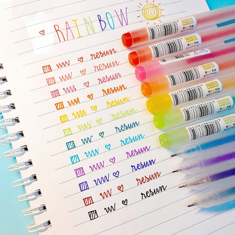 Bút bi màu mực gel Béo shop viết ngòi kim Resun bản dupe 12 màu retro ngòi 0.5mm B28 (set 12 bút)