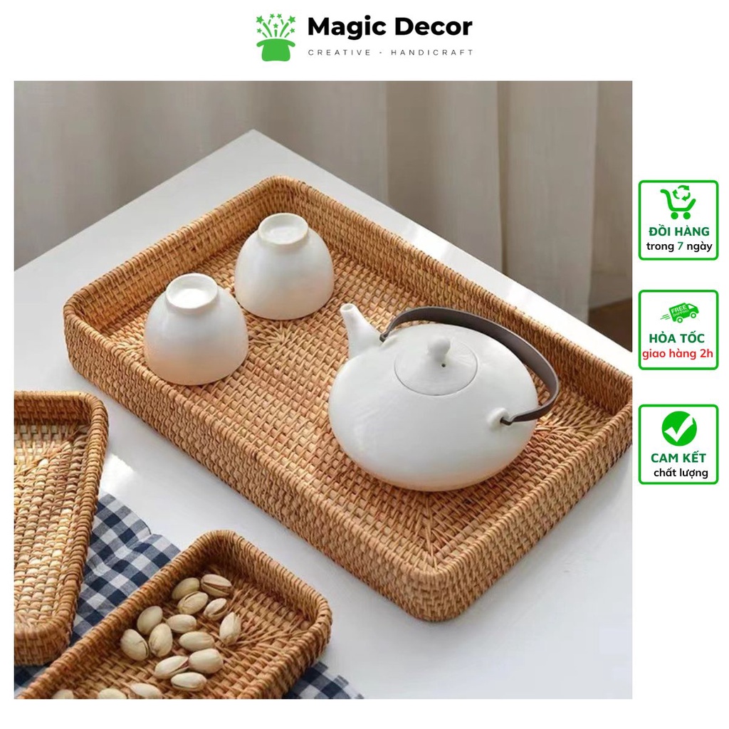 Khay trà, khay mây đựng ấm chén, bày đồ ăn decor cực đẹp