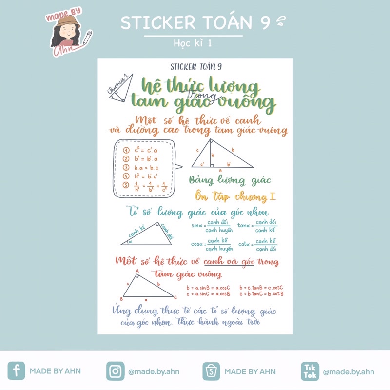 Sticker TOÁN 9 - MADE BY AHN thiết kế - Sticker ham học - Cắt sẵn