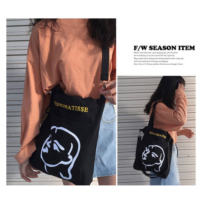 Korean Women Simple Casual Retro Shopping Shoulder Slung Cotton Canvas Bag