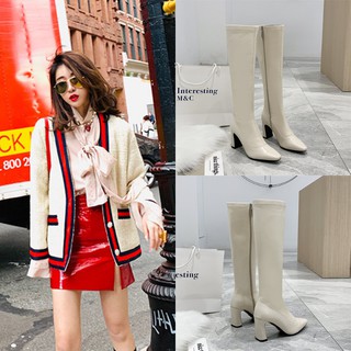 Giày boot dưới gối đế 8cm màu kem gbđv-11cl