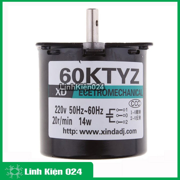 ĐỘNG CƠ GIẢM TỐC 220VAC 60KTYZ TRỤC 7MM
