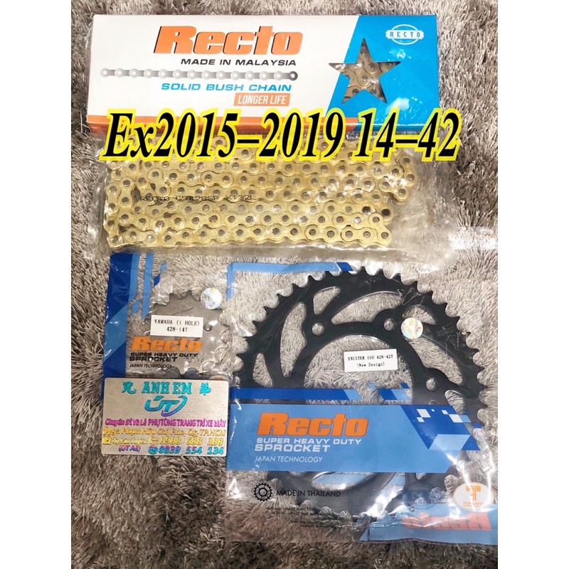 Nhông Sên Dĩa RECTO EXCITER 155VVA 15 + 46 + 132L Ex15 14 + 42 + 124L 9Ly Vàng Chính Hãng&gt;&gt;&gt;&gt;