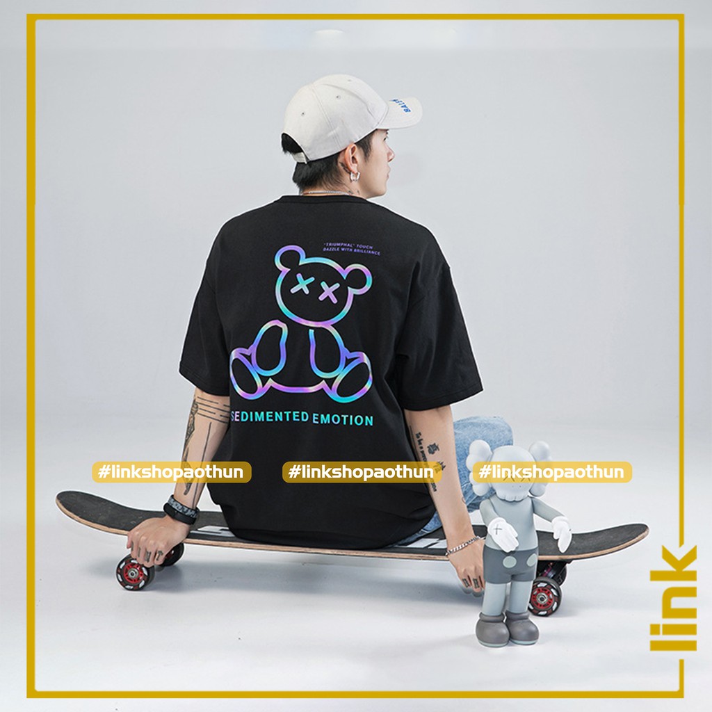 Áo thun GẤU phản quang 7 màu cute nam nữ tay lỡ Unisex