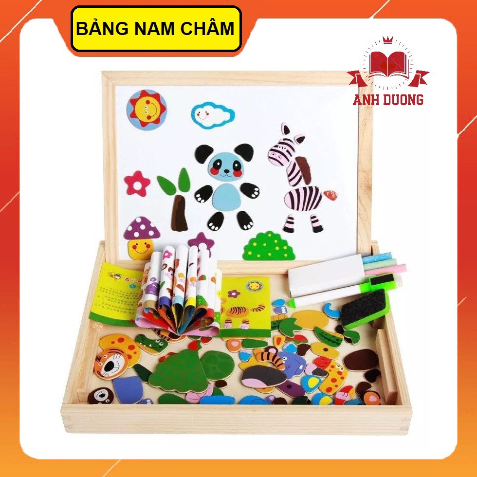 Bảng Ghép Tranh Nam Châm Đa Chức Năng- Bảng 2 Mặt, Tặng Bút Lông, Phấn