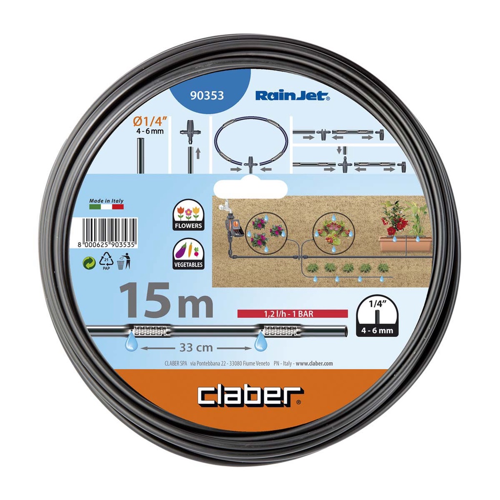 Ống tưới thấm  LDPE 6mm, dài 15m - Claber Italy
