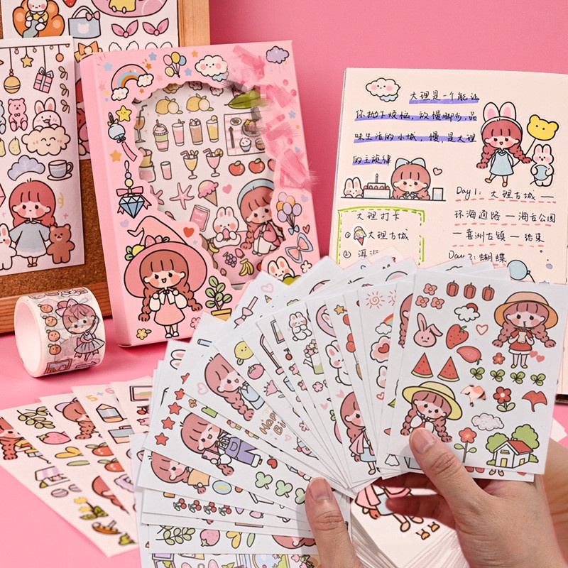 Set 50 Tấm Sticker Hoạt Hình Nhật Bản Dễ Thương Dán Trang Trí Sổ Tay DIY