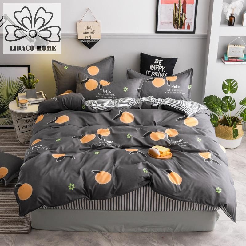 Bộ chăn ga gối cotton Lidaco - Cam Ghi (SP000704)