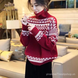 2022New Year New Year Christmas Style Red Sweater High Collared Sweater
