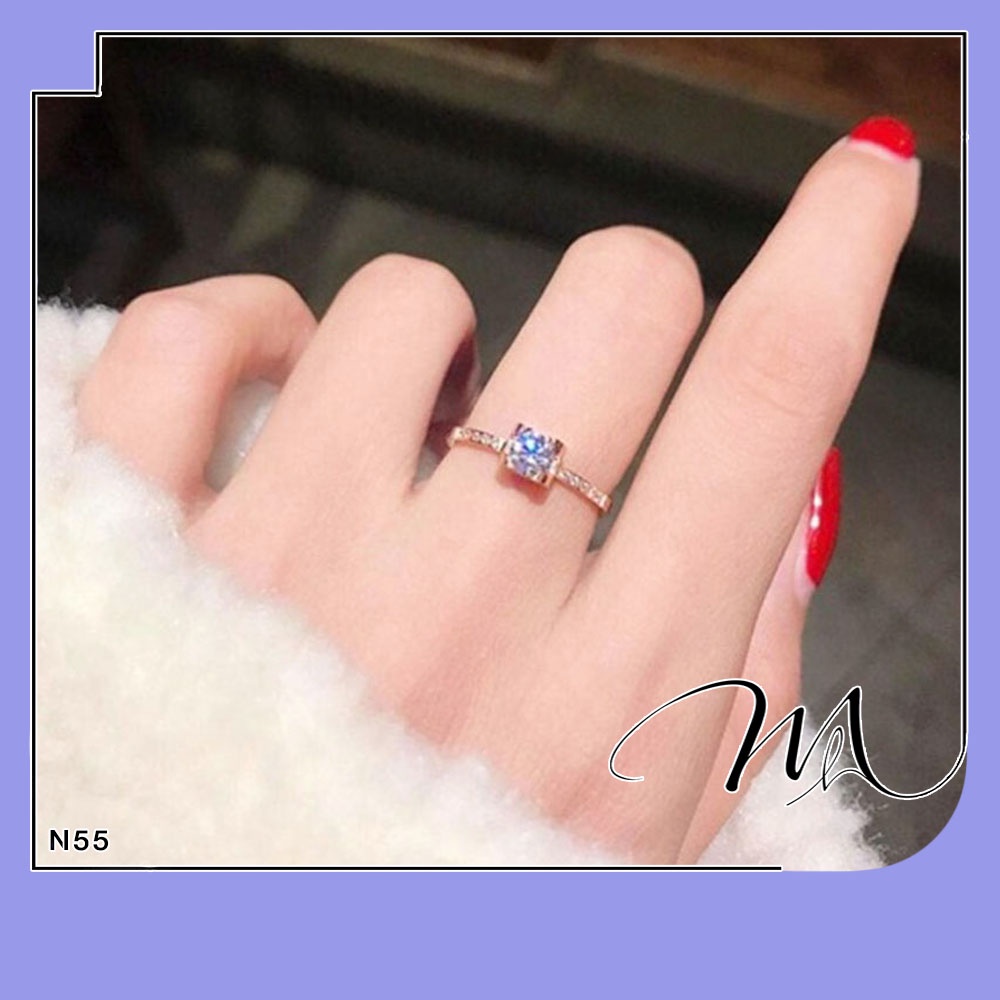 Nhẫn Titan nữ đính đá vuông độc đáo sang trọng bền màu - Măng's House N55