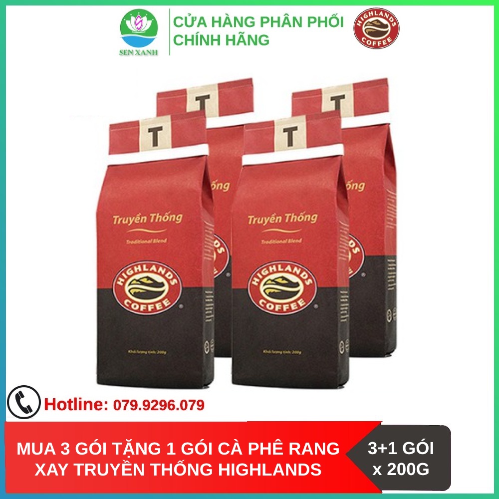 [SenXanh CAFE] Mua 3 gói tặng 1gói Cà phê Rang xay Truyền thống Highlands Coffee 200g