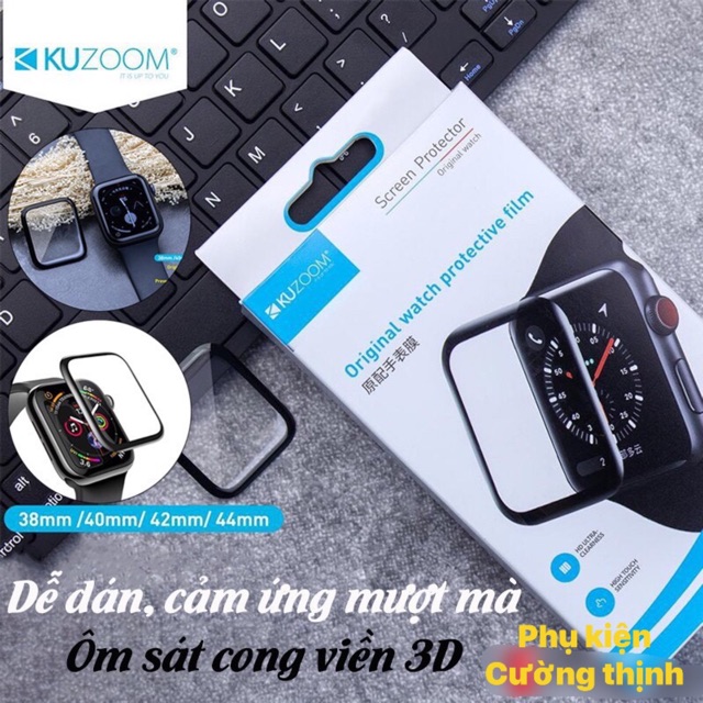 CHÍNH HÃNG Miếng Dán Cường Lực DẺO Apple Watch Kuzoom 3D - 38mm 40mm 42mm 44mm series 5 / 4 / 3 / 2 / 1