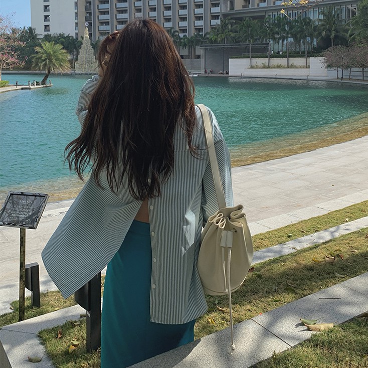 Xiaozhainv Áo Sơ Mi Dài Tay Kẻ Sọc Phong Cách Hàn Quốc Hợp Thời Trang Cho Nữ