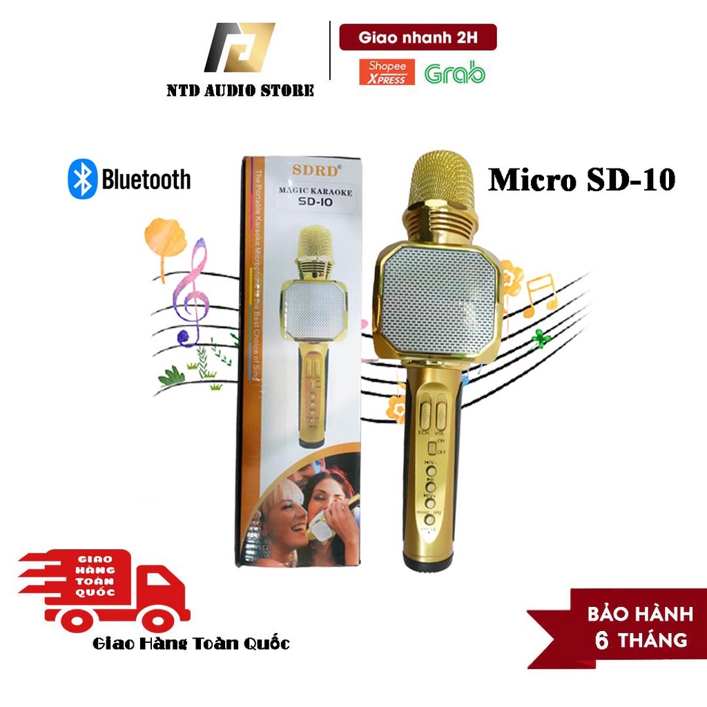 Micro karaoke Bluetooth SD-10 | mic kèm loa bắt giọng hay, giá rẻ | Bảo hành 6 tháng