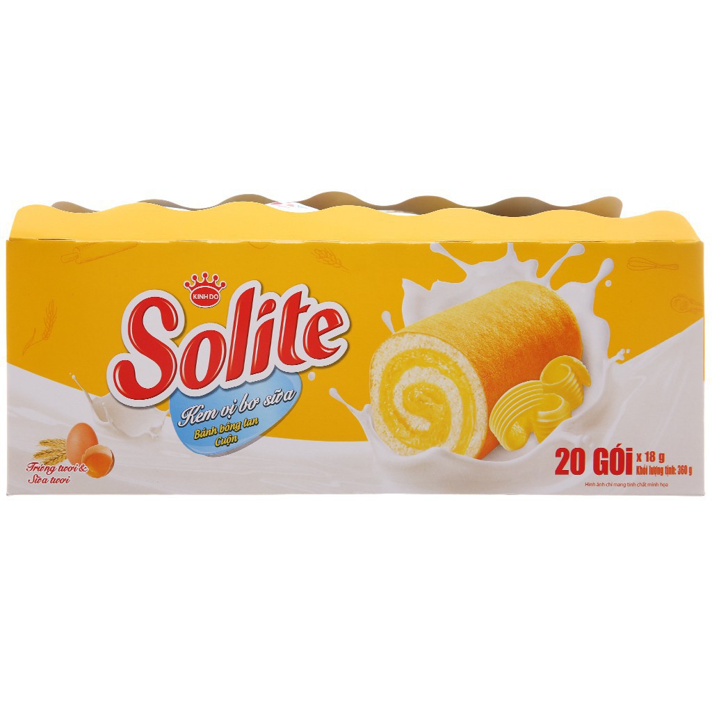 Hộp 20 Bánh Bông Lan Cuộn Kem Vị Bơ Sữa Solite 18g ngon rẻ