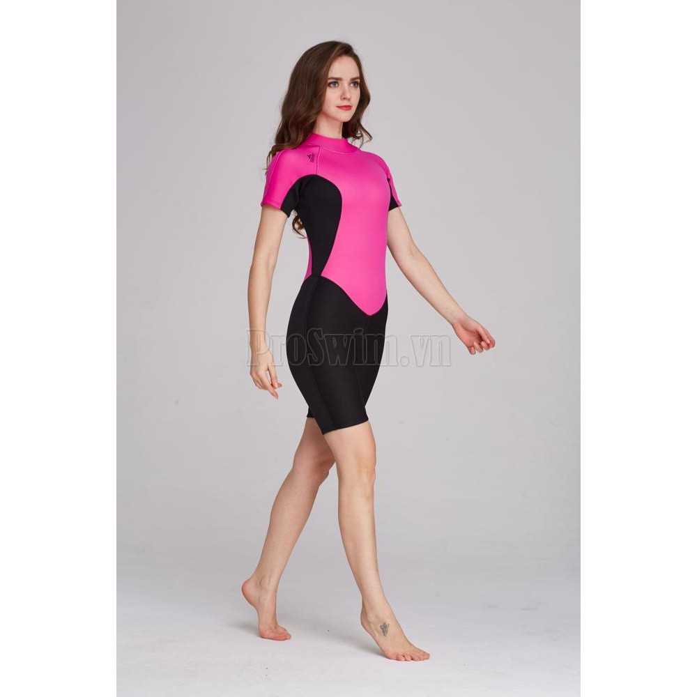 Đồ Bơi Liền Giữ Nhiệt Nữ Tới Đùi Wetsuit Sbart 1055 Đen Hồng | BigBuy360 - bigbuy360.vn
