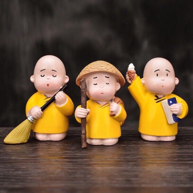 Sét 3 tượng chú tiểu áo vàng May Mắn- Tài lộc