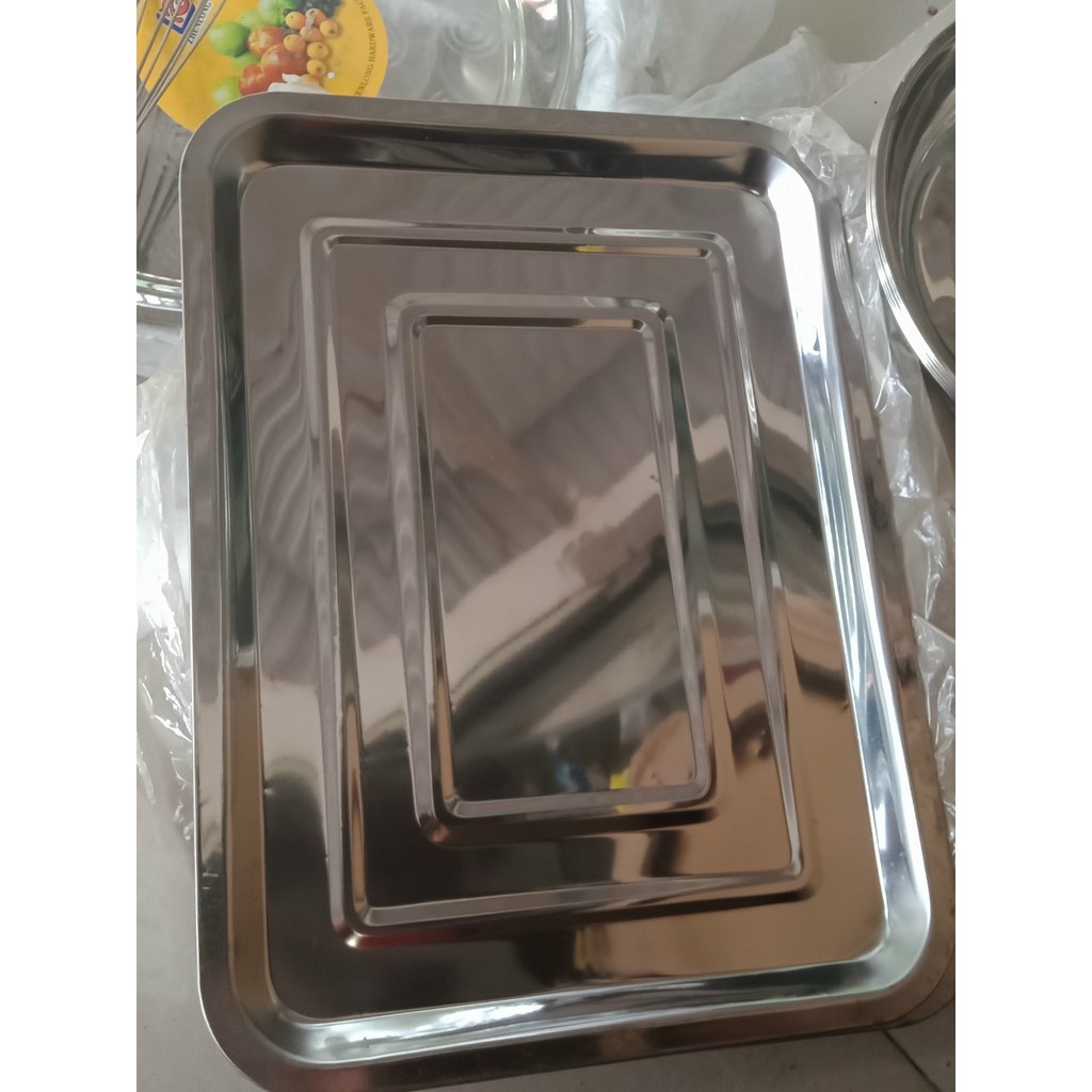 Khay inox chữ nhật cạn nhiều size - mâm inox chữ nhật đủ size 26X35CM