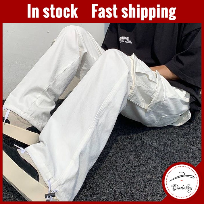 DaDuHey Men's American Retro High Street Pants Cool Oversize Draping Multi-Pocket Cargo Pants