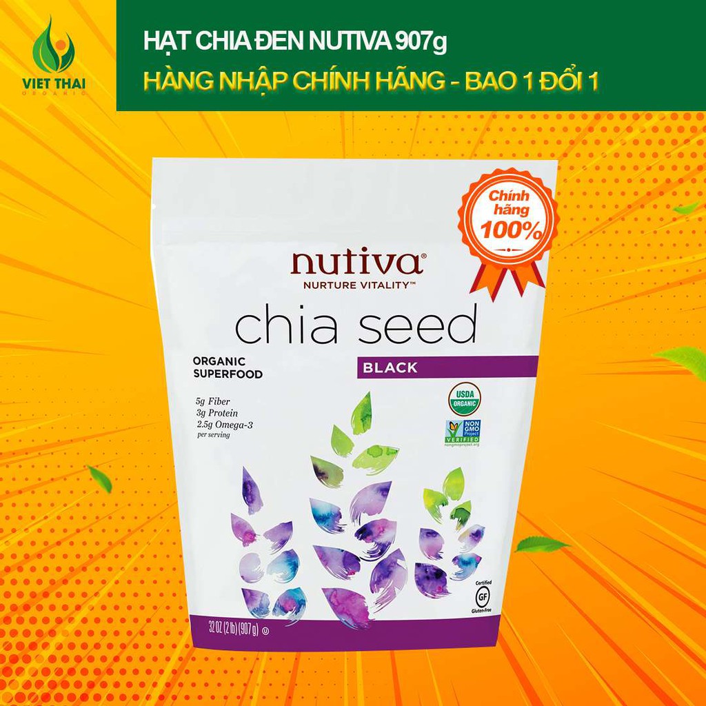 Hạt Chia Đen Organic Nutiva Mỹ 907G Hàng Mới Nhất Date MỚI 2023