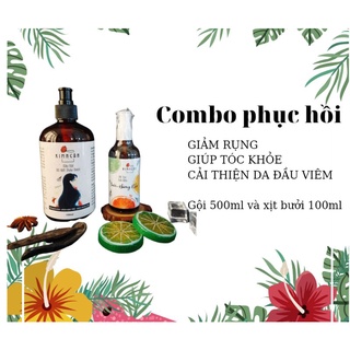 Combo dầu gội thảo dược và xịt bưởi nhà làm