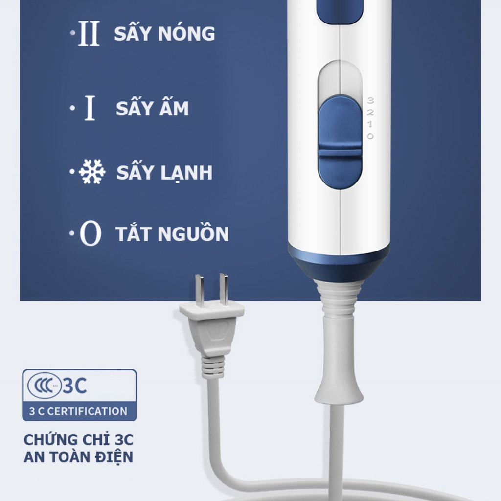 Máy sấy tóc mini chính hãng Musidine, máy sấy tóc công suất lớn 2000W, công nghệ ion âm, 2 chiều nóng lạnh bảo vệ tóc