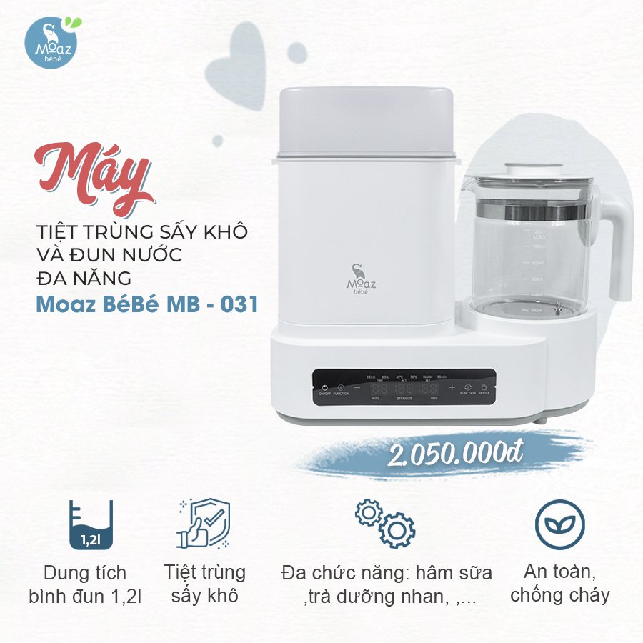 MB-031. Máy đun nước tiệt trùng sấy khô 3 in 1 MOAZ BÉBÉ