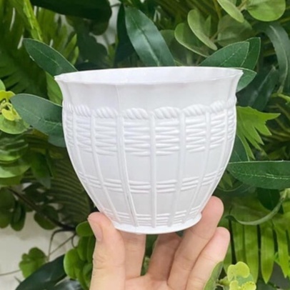 (10x9cm) Chậu nhựa cứng cao cấp giả sứ mây đan bầu để bàn trồng sen đá, xương rồng, cây tiểu cảnh siêu đẹp