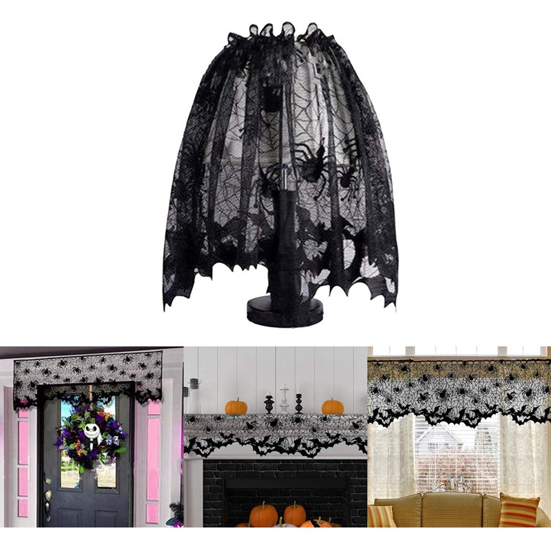 Phụ kiện mạng trang trí đèn phối ren phong cách Gothic hình nhện cho Halloween