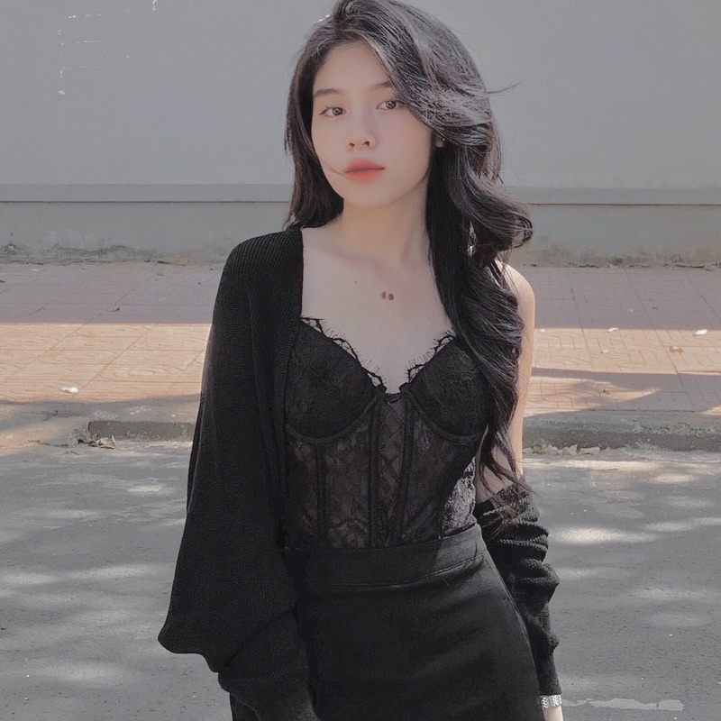 Áo corset ren dây đan