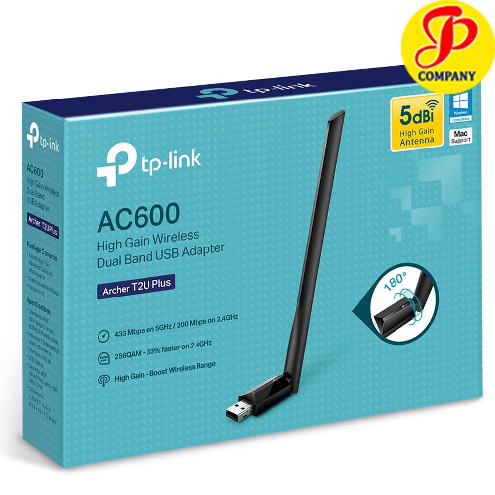 Thiết bị thu sóng wifi cổng USB TP-Link Archer T2U Plus chuẩn AC600 - Hàng chính hãng, mới 100%, bảo hành 2 năm