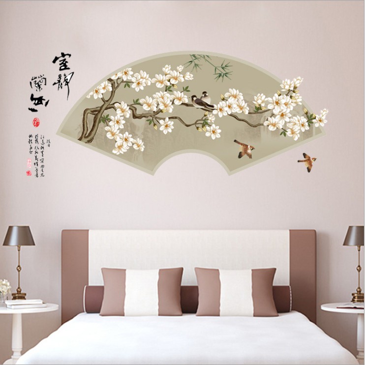 [HOT] Decal dán tường Tranh thủy mặc Hoa đào và chim trang trí phòng khách AmyShop
