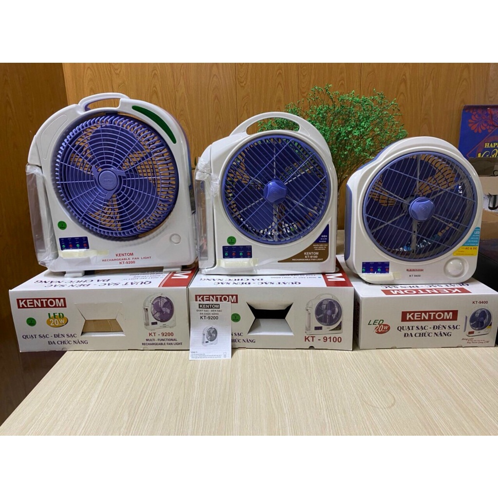 Quạt sạc Kentom KT9200 2 bình  Kèm Đèn Sạc Tiện Dụng siêu mát siêu bền