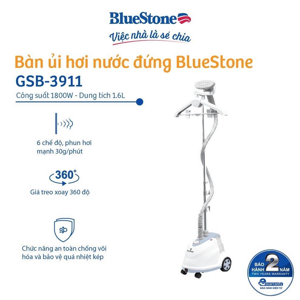 Bàn Ủi Hơi Nước Đứng BlueStone GSB-3911 - Hàng chính hãng - Bảo hành 24 tháng