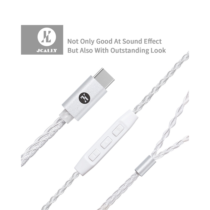 Cáp Nối Dài Tai Nghe JCALLY TC30 PRO Silve 8 Lõi 2Pin 0.78mm MMCX QDC KZ C Pin Type C Kèm Mic Cho KZ ZSN PRO ZSX BL-03
