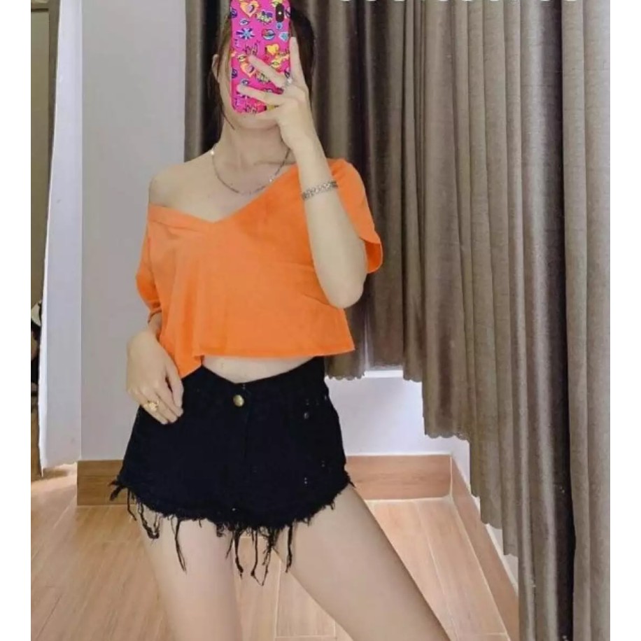 Áo croptop cổ tim trơn nhiều màu cực hot- giá cực rẻ