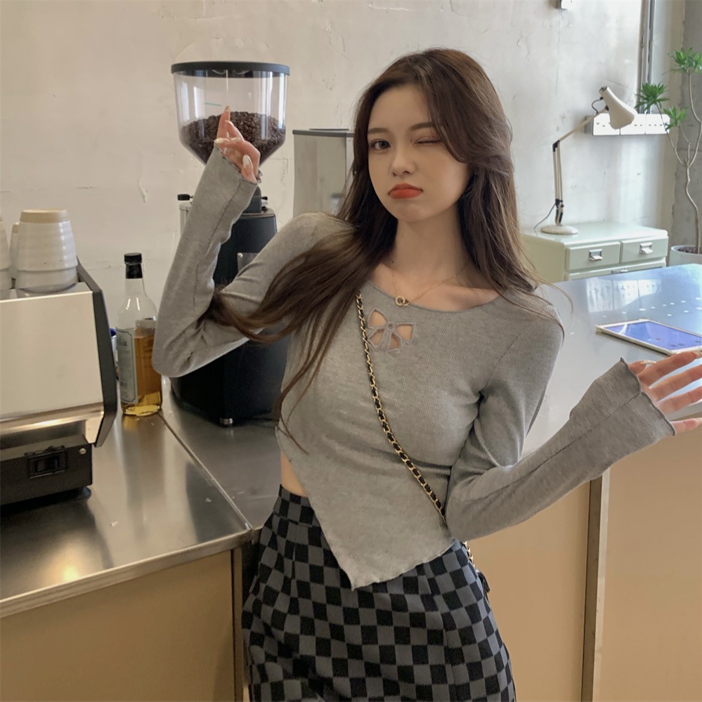 SUXI Áo Croptop Tay Dài Thiết Kế Mới Thời Trang Theo Phong Cách Hàn Quốc