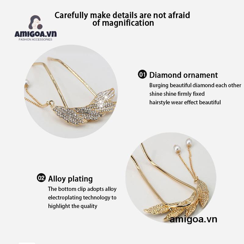 ✨✨Trâm Cài Tóc Hình Chữ U Phối Lông Vũ Tua Rua Thời Trang Cho Nữ