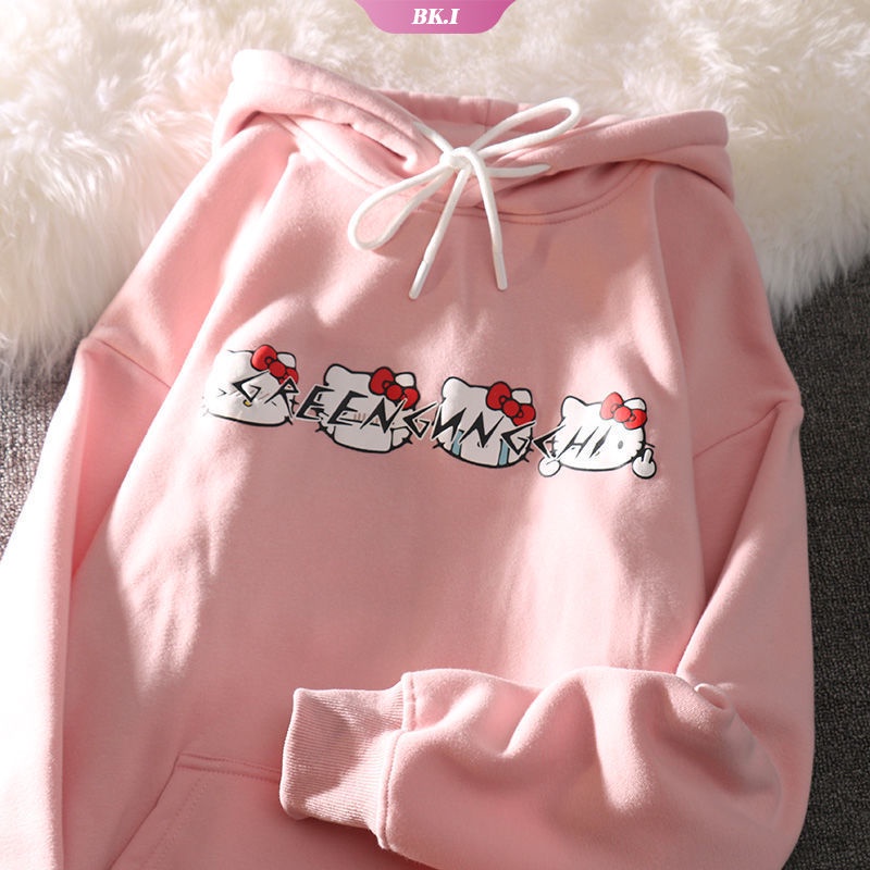 Áo Hoodie Tay Dài Chui Đầu Dáng Rộng In Hình Hello Kitty Kiểu Hàn Quốc Thời Trang Mùa Thu 2022