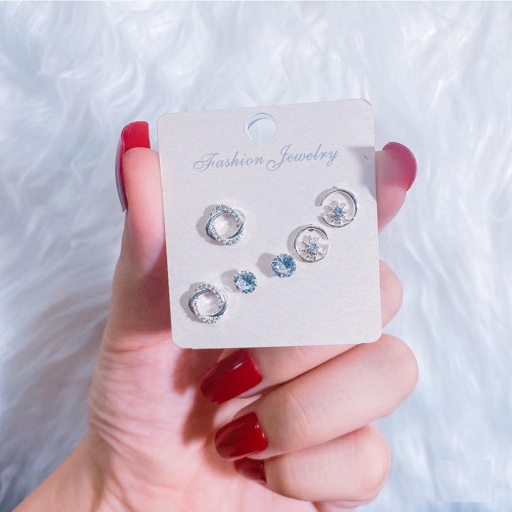 Combo 3 đôi khuyên tai bạc ta nhiều hình xinh xắn nữ tính - Trang sức bạc Evasilver