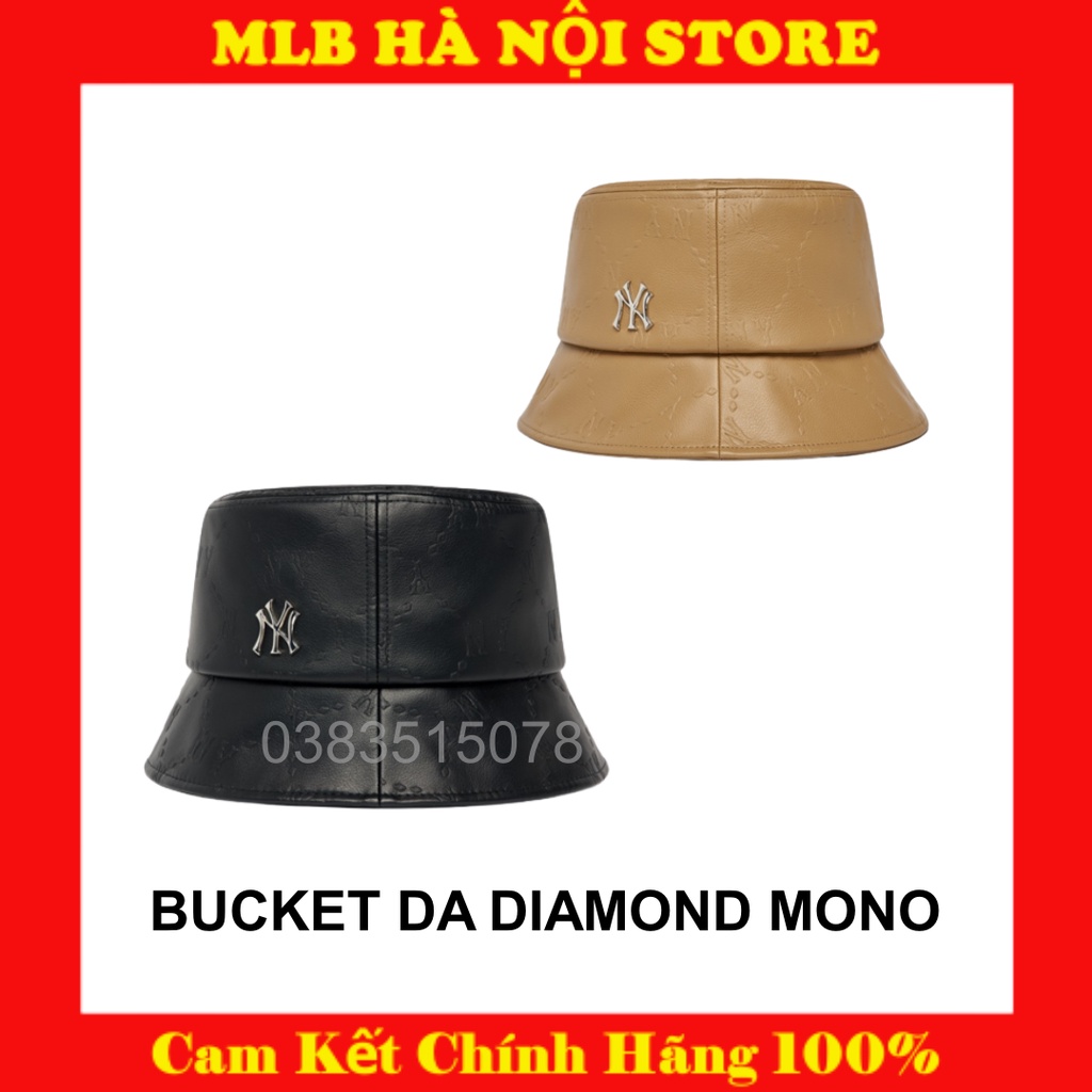 Mũ Nón Bucket MLB chính hãng chất liệu da họa tiết diamond monogram Embo New York Yankees nam nữ