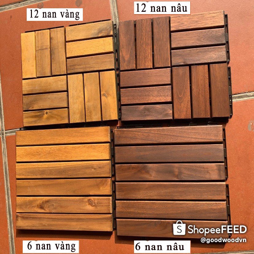 Sàn gỗ tự nhiên dày 2cm ban công loại 6 nan (30x30x2cm), decor nhà cửa, gỗ keo xuất khẩu