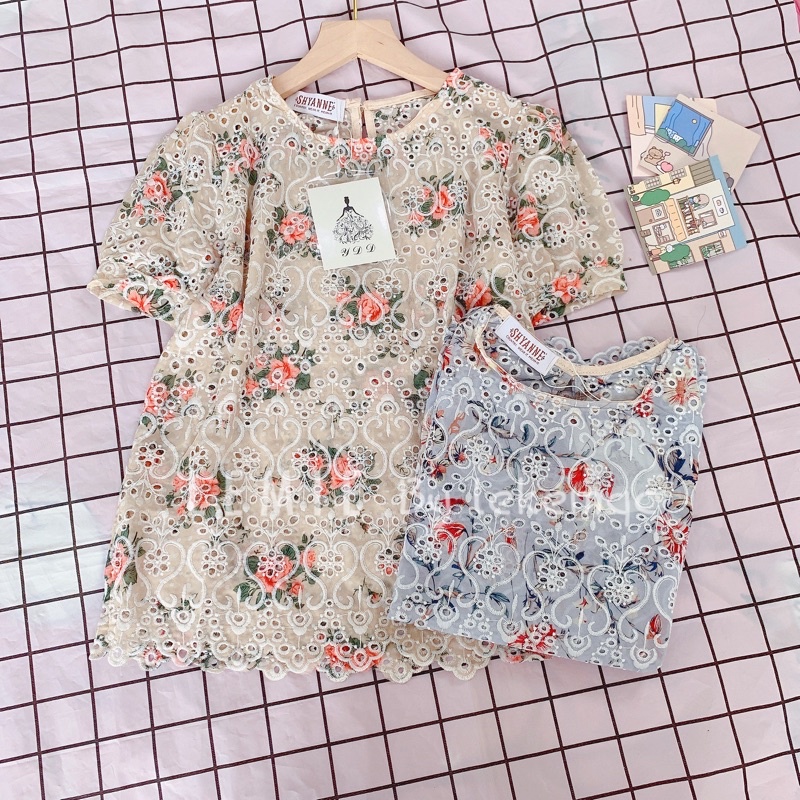 Áo Hoa Nhí Tay Bồng Dáng Xuông Babydoll Hoạ Tiết Thêu Basic A26 Ảnh Thật Video Lekemqc 🦋