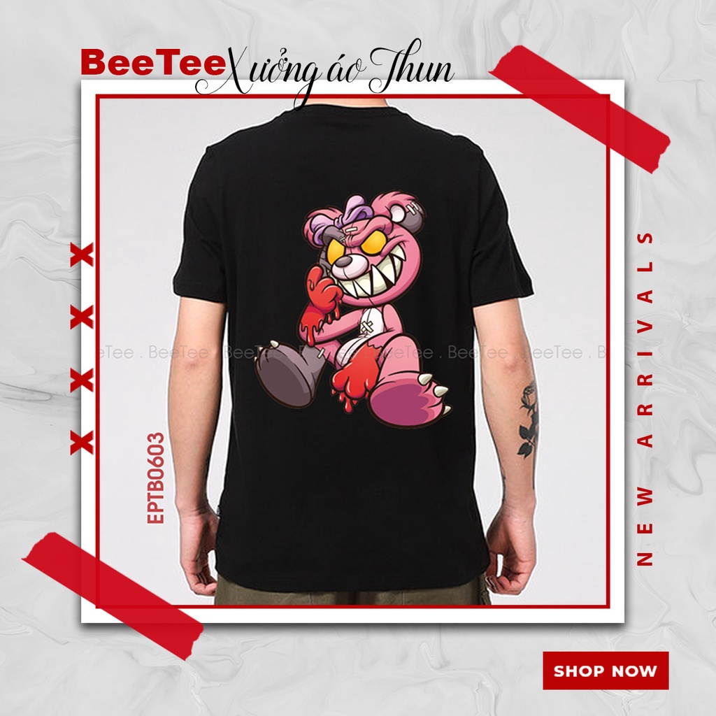 Áo thun nam nữ unisex in hình rabbit Zombie màu hồng độc đáo in sau lưng EPTB0603