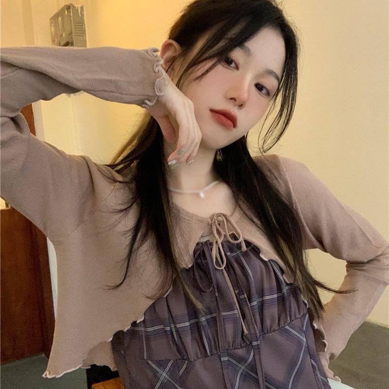 Áo Khoác cardigan Dệt Kim Mỏng Tay Dài Thắt Nơ Kiểu Pháp Dành Cho Nữ