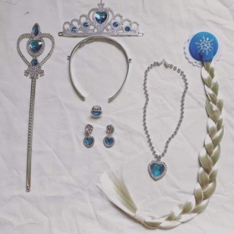 Phụ kiện hoá trang vương miện đũa thần tóc giả găng tay công chúa Elsa Frozen